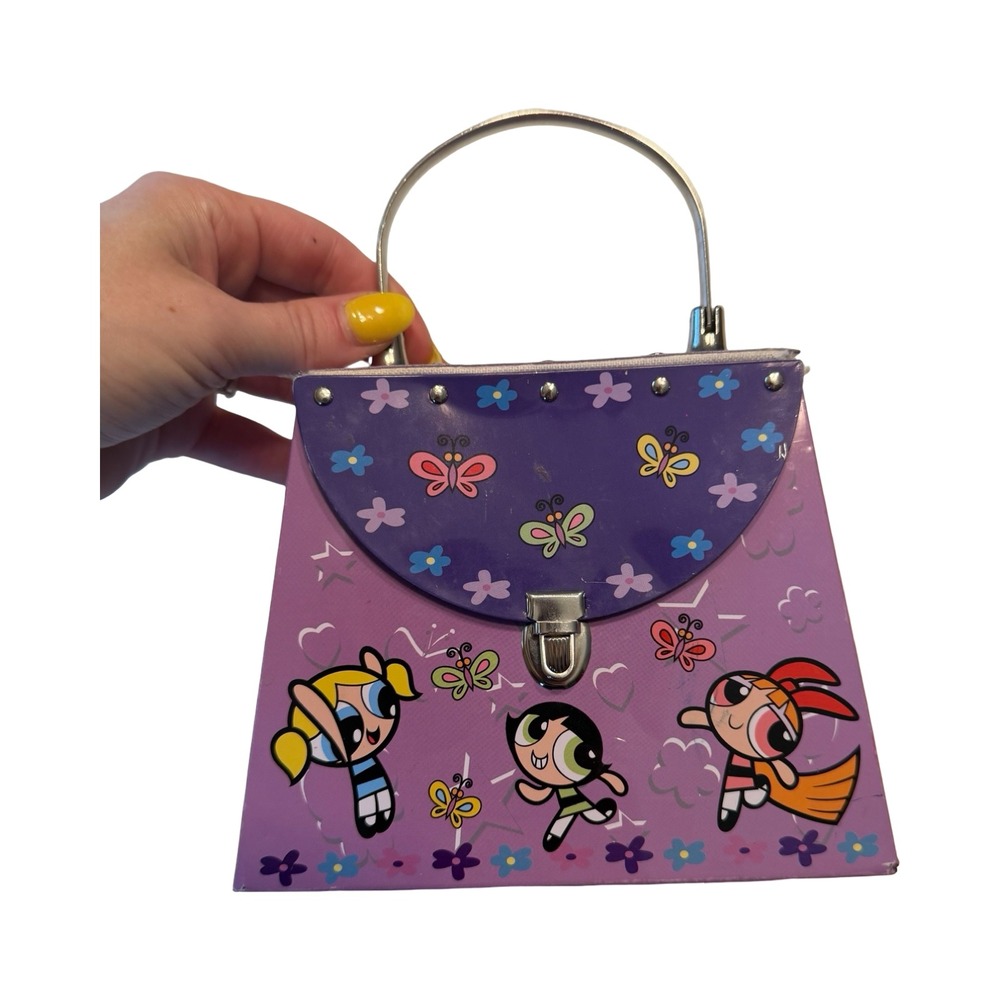 Vintage 2001 Powerpuff Girls Tin Purse Purple Metal Handbag Cartoon Network